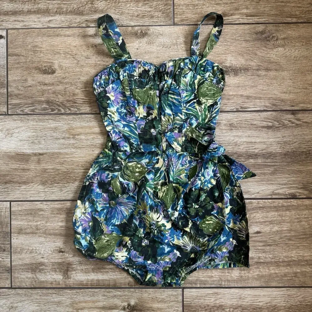 Vintage Sun Fashions of Hawaii Swimsuit Wrap Suit Pin Up Rockabilly Romper